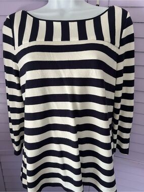 TALBOTS Women's Black and White Striped Boatneck Top.  MP. Zippered sleeves